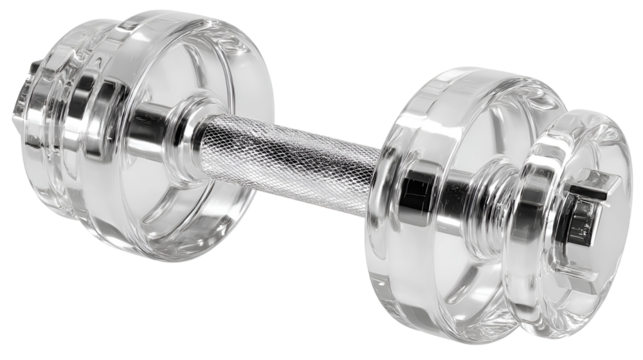 Transparent Dumbbell for Strength Training and Exercise on a Checkered Background Weightlifting Equipment
