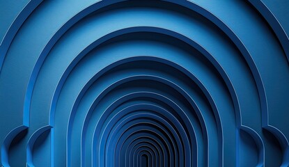 Obraz premium Abstract blue archway design with layered curves creating depth, suitable for digital backgrounds
