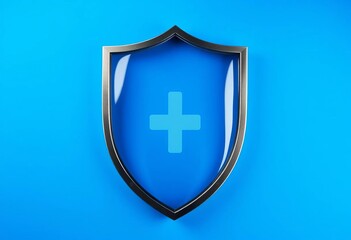 Obraz premium Protective shield graphic over blue background representing health coverage, abstract, security