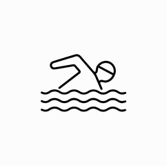 Obraz premium Swimmer Line Icon – Minimal Vector of Swimming Sport and Water Activity