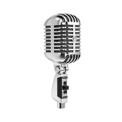 Fototapeta premium Vintage Chrome Microphone with Intricate Details and Classic Design on Transparent Background for Audio Recording