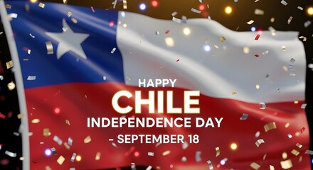 Chile independence day celebration with flag and confetti