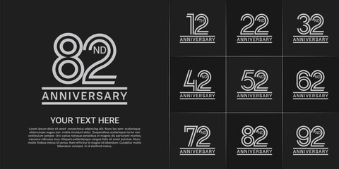 Anniversary logo style double line number set. white color on black background for celebration event