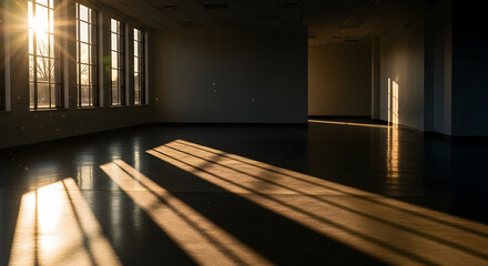 Obraz premium Empty Office Space Sunlit Interior with Blank Walls and Polished Floor