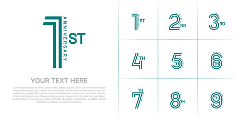 Anniversary logo style double line number set. green color on white background for celebration event