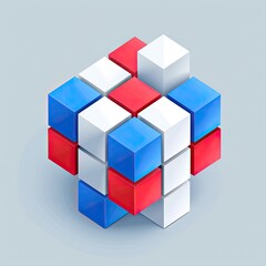 Colorful 3D cube puzzle with red, white, and blue blocks on a light background, showcasing creativity