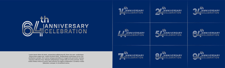 Anniversary logo type set with double line number. silver color for celebration event