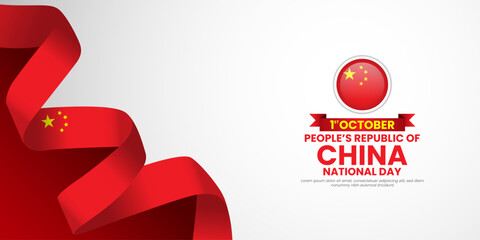 Chinese flag for peoples republic of china banner background with waving ribbon flag