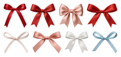 PNG Colorful satin bows collection, element set on transparent background