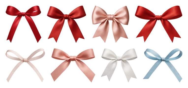 PNG Colorful satin bows collection, element set on transparent background
