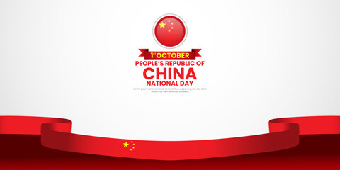 Chinese flag for peoples republic of china banner background with waving ribbon flag