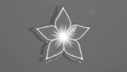 A glowing white flower with five petals on a gray background with internal details visible clearly silhouette