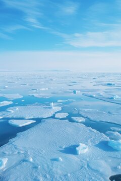 Vast Arctic Ocean with Floating Ice Chunks Under Blue Sky image