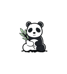 Cute panda holding bamboo