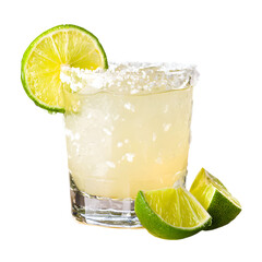 Refreshing margarita cocktail with lime and salt on black background close-up