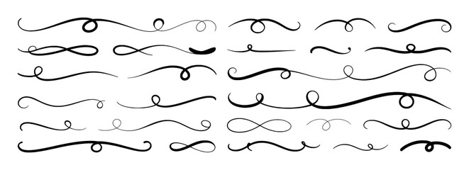 Collection of Elegant Black Swirls and Flourishes on White Background
