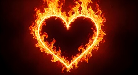 Burning heart shape on dark background