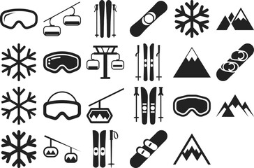 Dynamic winter sports icons for adventure, travel, and active life designs