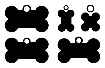 Collection of Black Bone-Shaped Dog Tags with Rings
