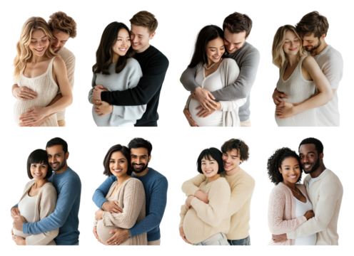 PNG Diverse couples expecting joyfully, element set on transparent background - Powered by Adobe