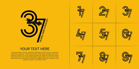 Anniversary logo type set with double line number. black color with ribbon can be use special moment