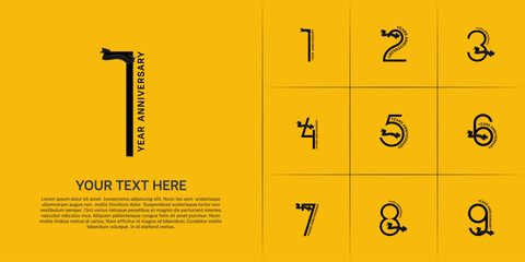 Anniversary logo type set with double line number. black color with ribbon can be use special moment