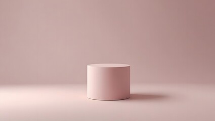 Minimalist pink cylinder pedestal casting a soft shadow on a pale pink background
