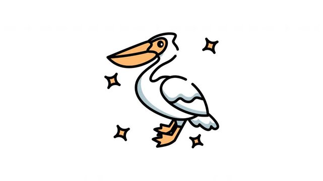 animation of Pelican bird a majestic creature is gracefully surrounded by shimmering sparkles in a dreamy scene.