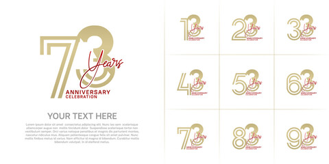 Anniversary set design with double line number and handwriting. gold and red color for celebration event