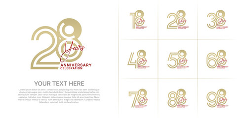Anniversary set design with double line number and handwriting. gold and red color for celebration event