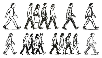 Obraz premium PNG Walking silhouettes diverse group, element set on transparent background