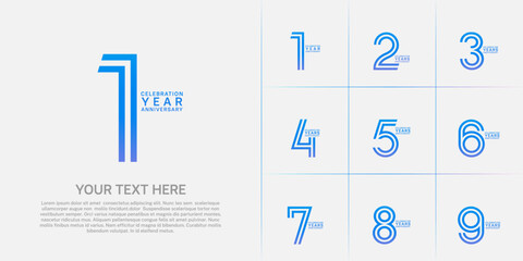 Anniversary set design with double line number. blue color for celebration event