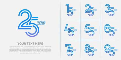 Anniversary set design with double line number. blue color for celebration event