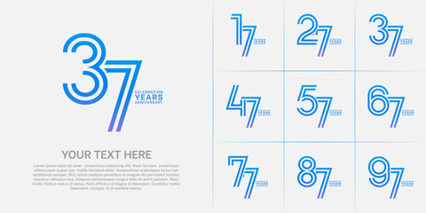Anniversary set design with double line number. blue color for celebration event
