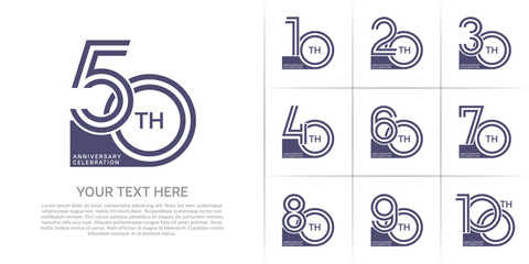 Anniversary set design with double line number. purple color for celebration event