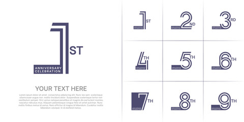 Anniversary set design with double line number. purple color for celebration event