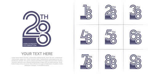 Anniversary set design with double line number. purple color for celebration event