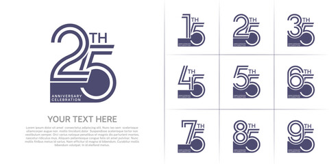 Anniversary set design with double line number. purple color for celebration event