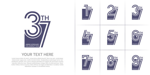 Anniversary set design with double line number. purple color for celebration event