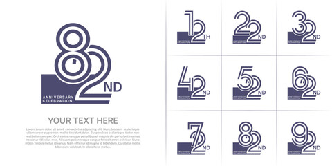 Anniversary set design with double line number. purple color for celebration event