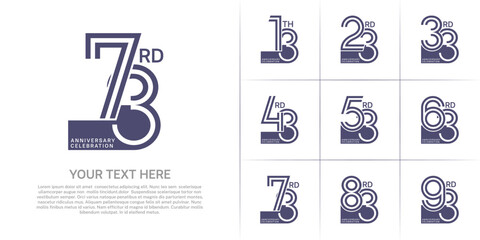 Anniversary set design with double line number. purple color for celebration event