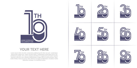 Anniversary set design with double line number. purple color for celebration event