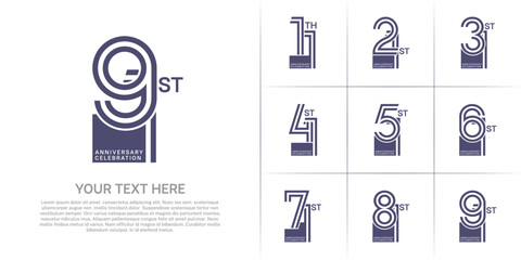 Anniversary set design with double line number. purple color for celebration event
