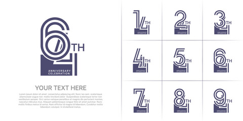 Anniversary set design with double line number. purple color for celebration event