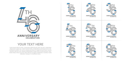 Anniversary set design with double line number. grey color with blue confetti for celebration event