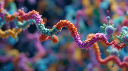 A molecular structure of a GLP-1 peptide with vibrant colors.