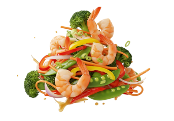 Delectable Shrimp Stir Fry with Fresh Vegetables and Savory Sauce on a Black Background showcasing Asian Cuisine and Healthy Eating for Culinary Enthusiasts