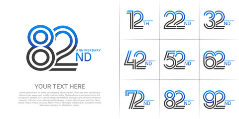 Anniversary set design with double line number. blue and black color for celebration event