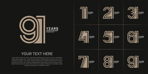 Anniversary set design with double line number. brown and white color for celebration event