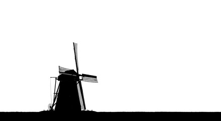 Iconic Dutch Windmill Silhouette, a Timeless Landscape Symbol Capturing the Essence of Rural Charm in a Stark Siluet